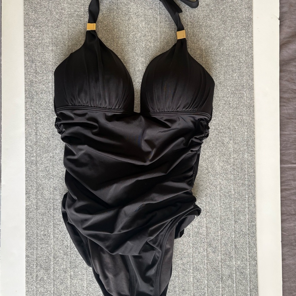 Victoria's Secret Sexy Black One Piece Swimsuit | Large | Halter w/ Built in Bra